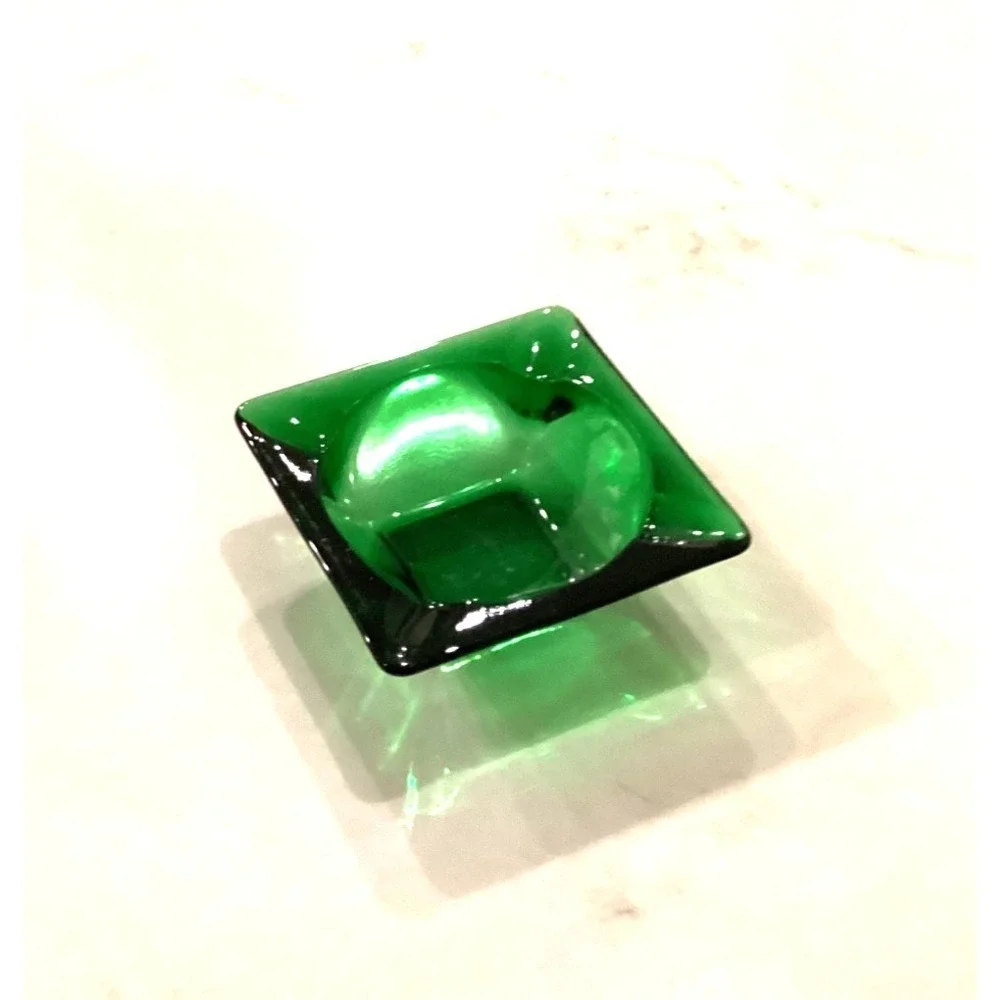 Small Emerald Green Ashtray Glass 3.5 Inch Square Vintage Cigarette Cigar